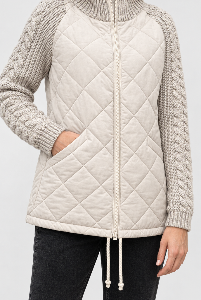 Veste matelassée zippée à manches en maille torsadée — Flocon d’avoine — détail