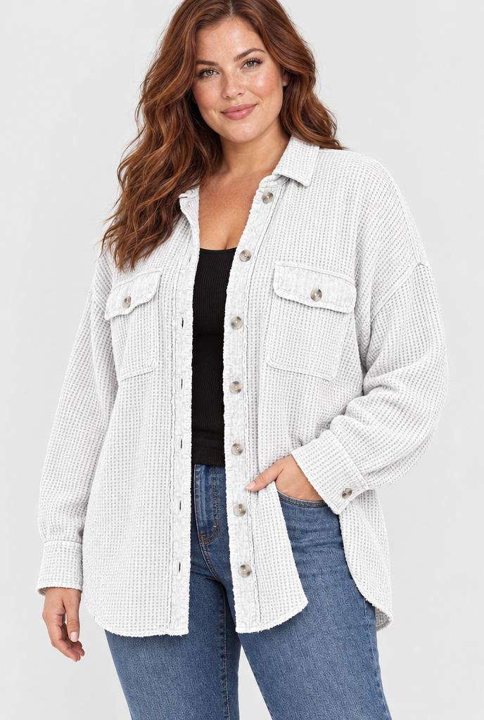Surchemise oversize en maille gaufrée — Blanc — photo studio