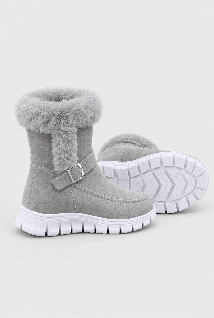 Bottes de neige à revers en fausse fourrure et boucle — Gris — talon et semelle