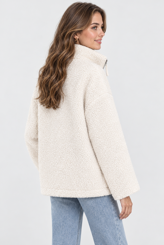 Veste zippée oversize en polaire sherpa — Ivoire — vue de dos