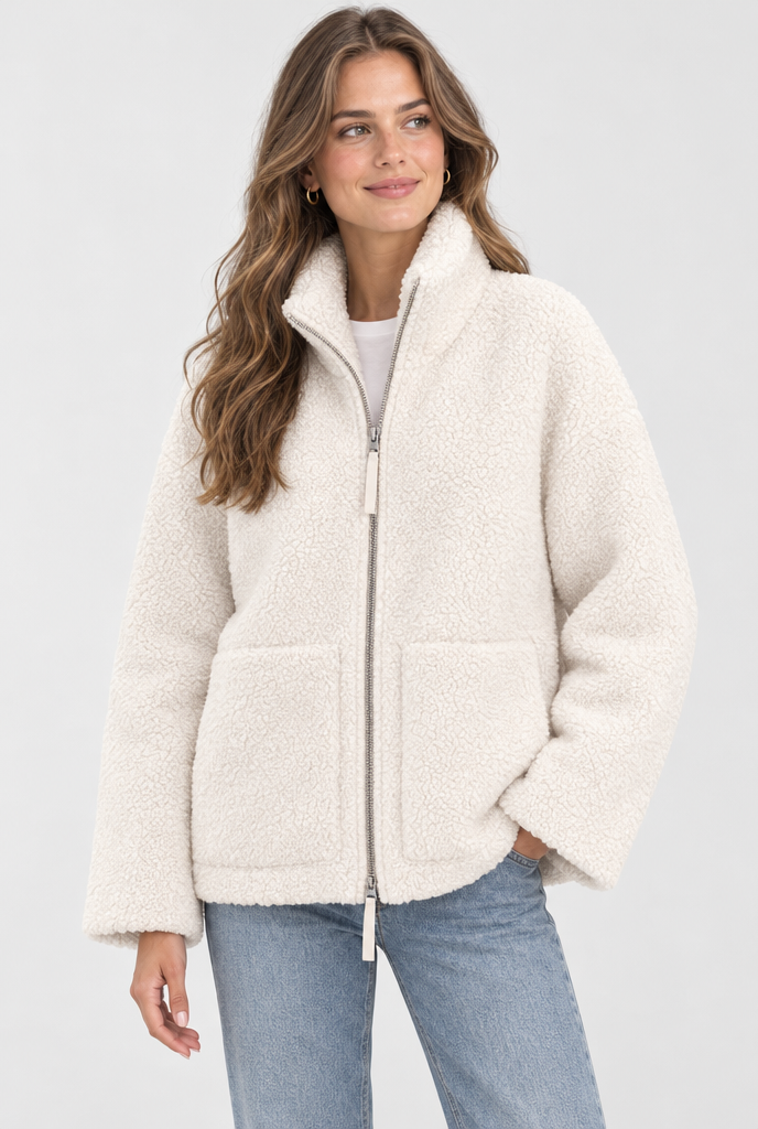 Veste zippée oversize en polaire sherpa — Ivoire — photo principale