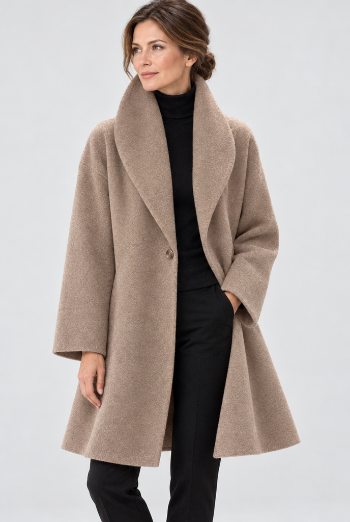 Manteau trapèze oversize effet laine à col châle — Camel — studio