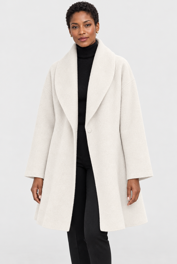 Manteau trapèze oversize effet laine à col châle — Blanc d’hiver — studio