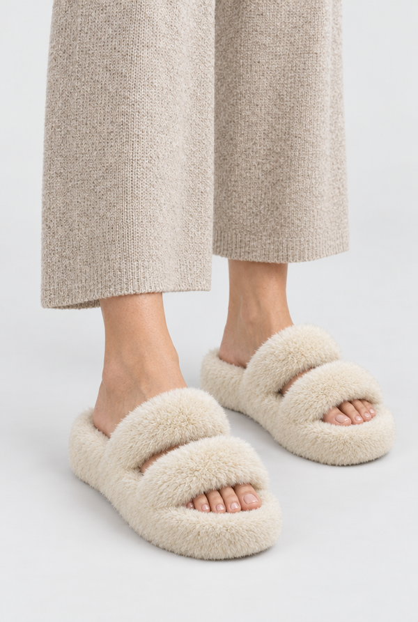 Fuzzy Double-Strap Faux Fur Slide Slippers