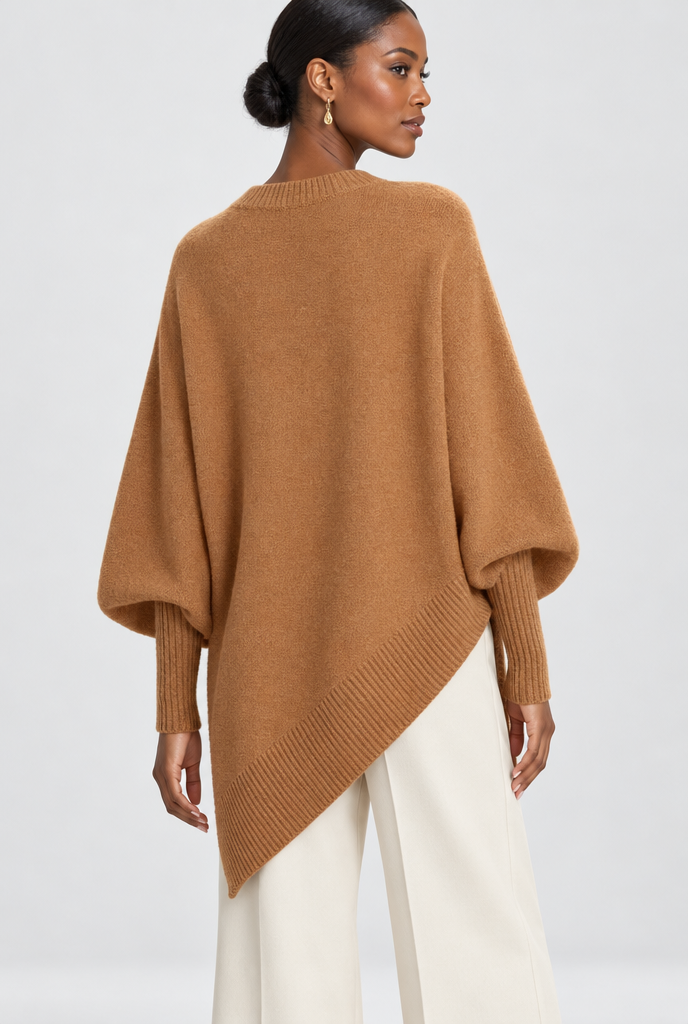 Pull oversize manches chauve-souris à ourlet asymétrique — Camel — vue de dos