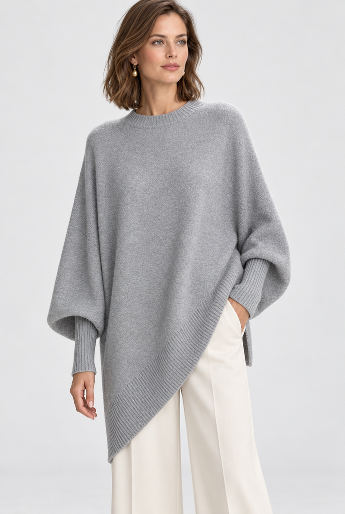 Pull oversize manches chauve-souris à ourlet asymétrique — Gris chiné clair — photo principale