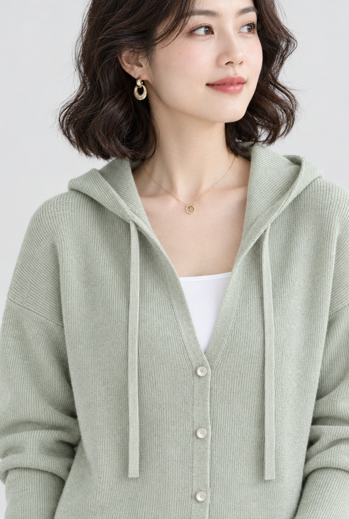Sage hooded knit cardigan, collar