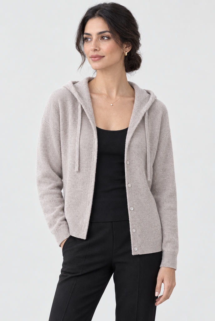 Oatmeal hooded knit cardigan, hero