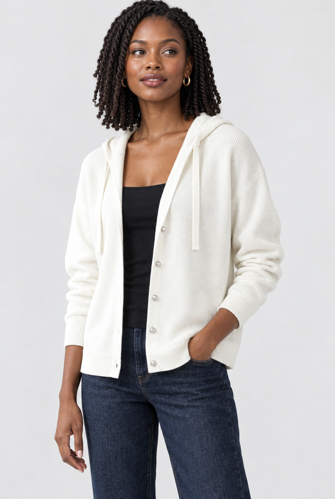 Ivory hooded knit cardigan, hero