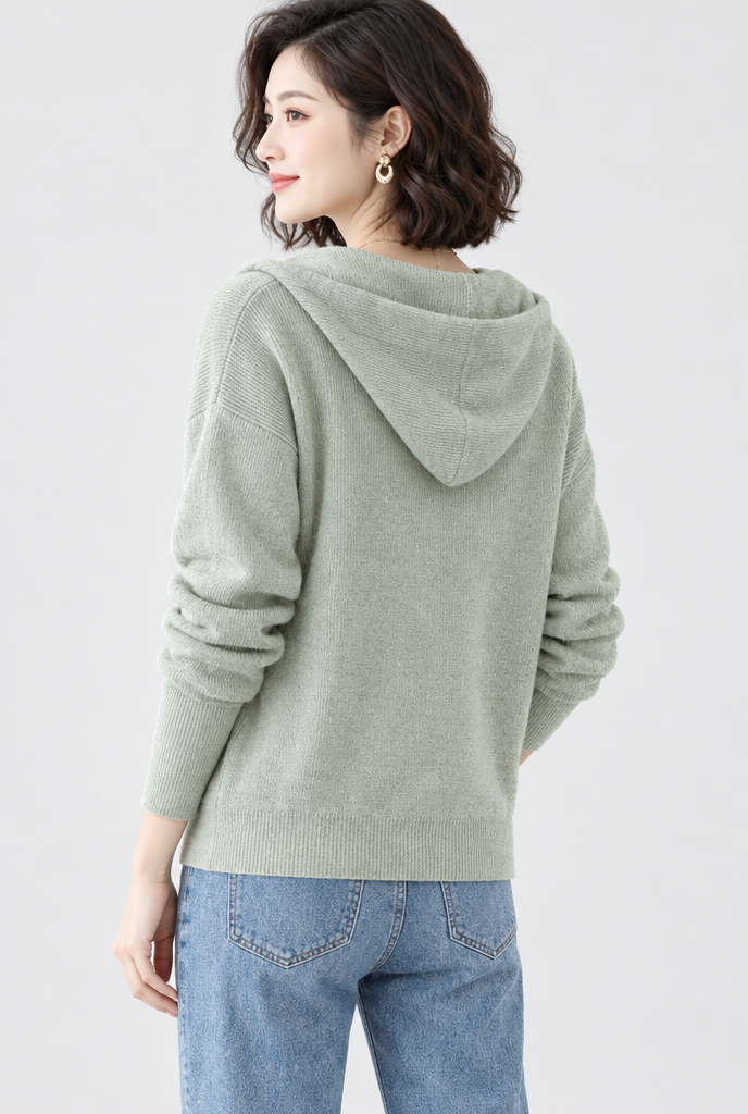 Sage hooded knit cardigan, back