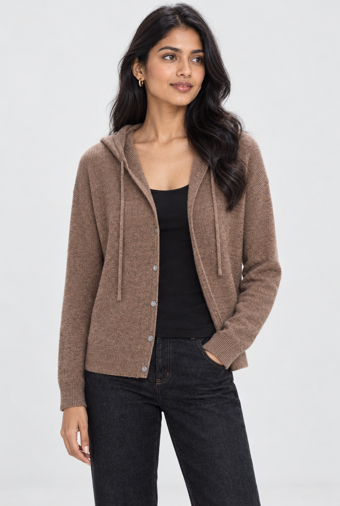 Mocha hooded knit cardigan, hero