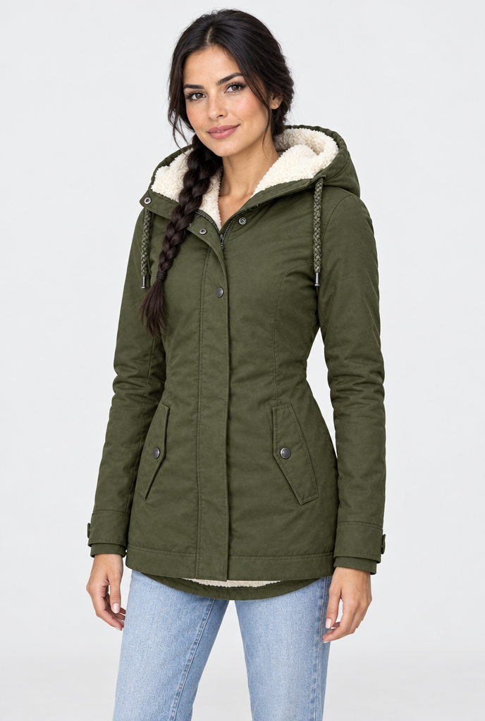 Parka utilitaire à capuche doublée sherpa — Olive — photo studio