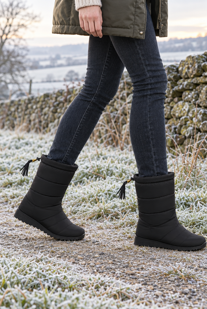 Bottes de neige matelassées mi-mollet — Noir — en situation