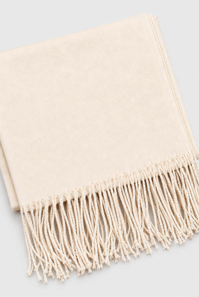 Étole façon pashmina à franges — Crème — détail