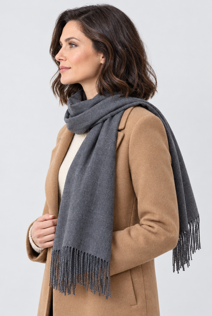 Étole façon pashmina à franges — Anthracite