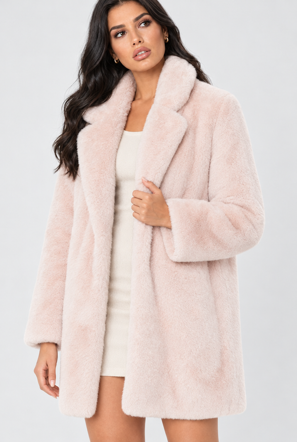 Oversized Plush Faux Fur Lapel Coat