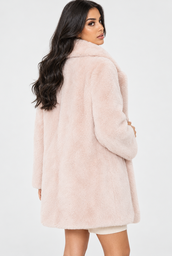Manteau oversize en fausse fourrure à revers crantés — Rose blush — vue de dos