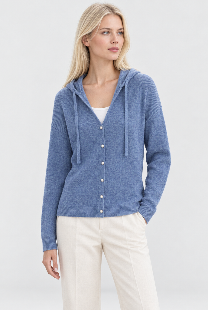 Cornflower Blue hooded knit cardigan, hero