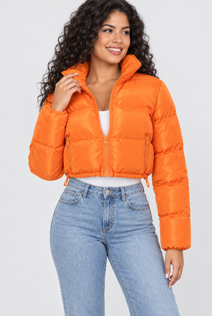 Tangerine cropped puffer jacket, hero
