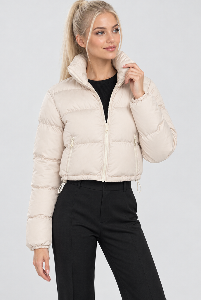 Cream cropped puffer jacket, hero