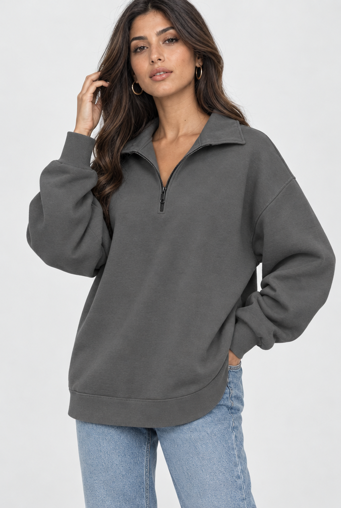 Sweat oversize à col demi-zip — Anthracite — photo studio
