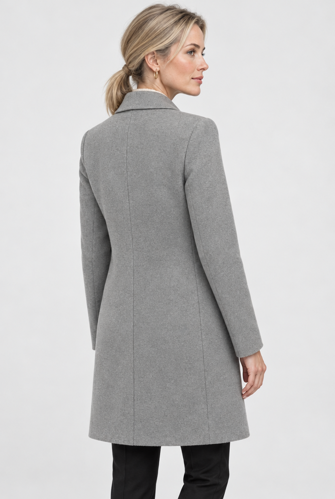 Heather Grey double-breasted coat, back