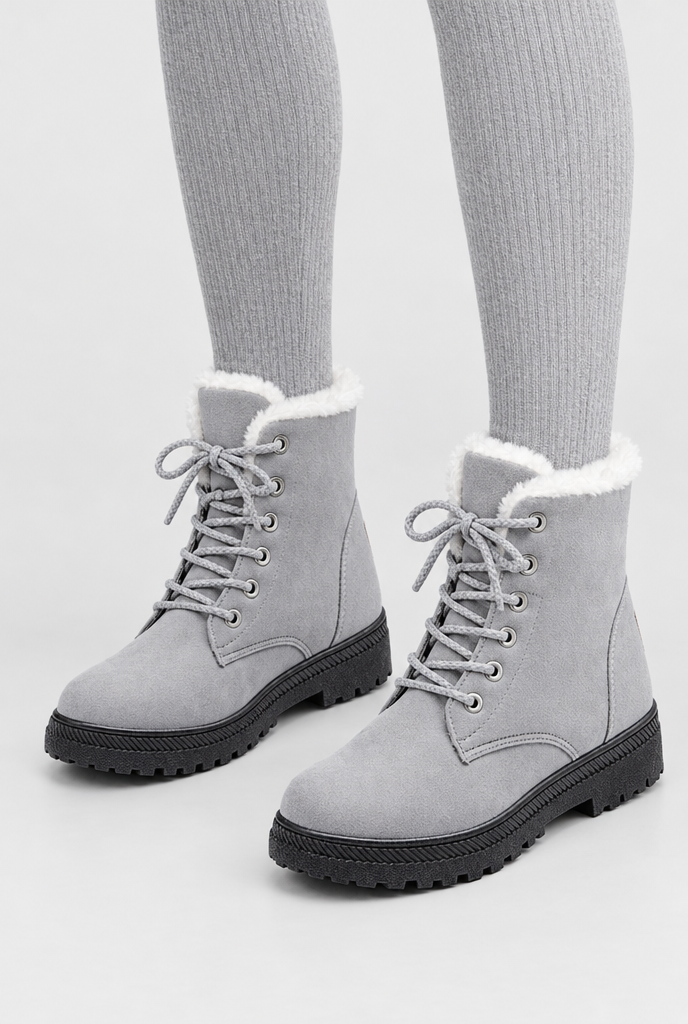 Bottes de neige à lacets en suédine doublées peluche — Gris tourterelle — photo principale