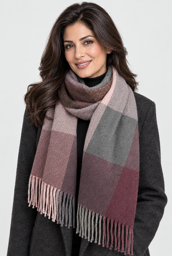 Plum Grey color-block plaid blanket scarf, hero