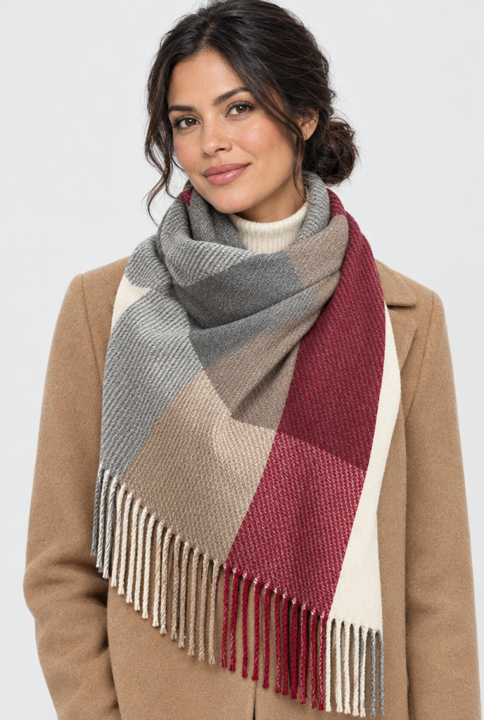 Berry Grey color-block plaid blanket scarf, hero