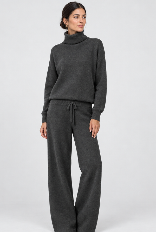 Turtleneck Sweater & Wide-Leg Knit Pants Set