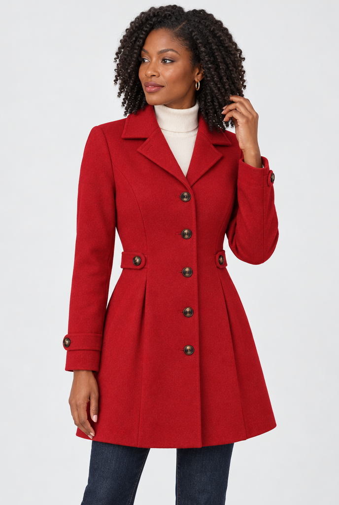 Manteau droit effet laine à patte de taille — Rouge cerise — photo principale