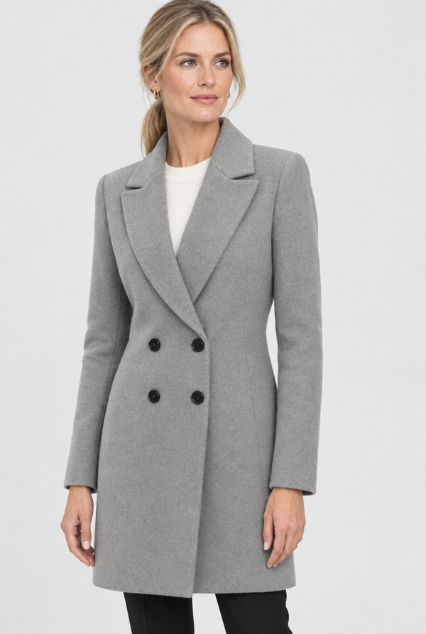Double-Breasted Tailored Wool-Look Coat