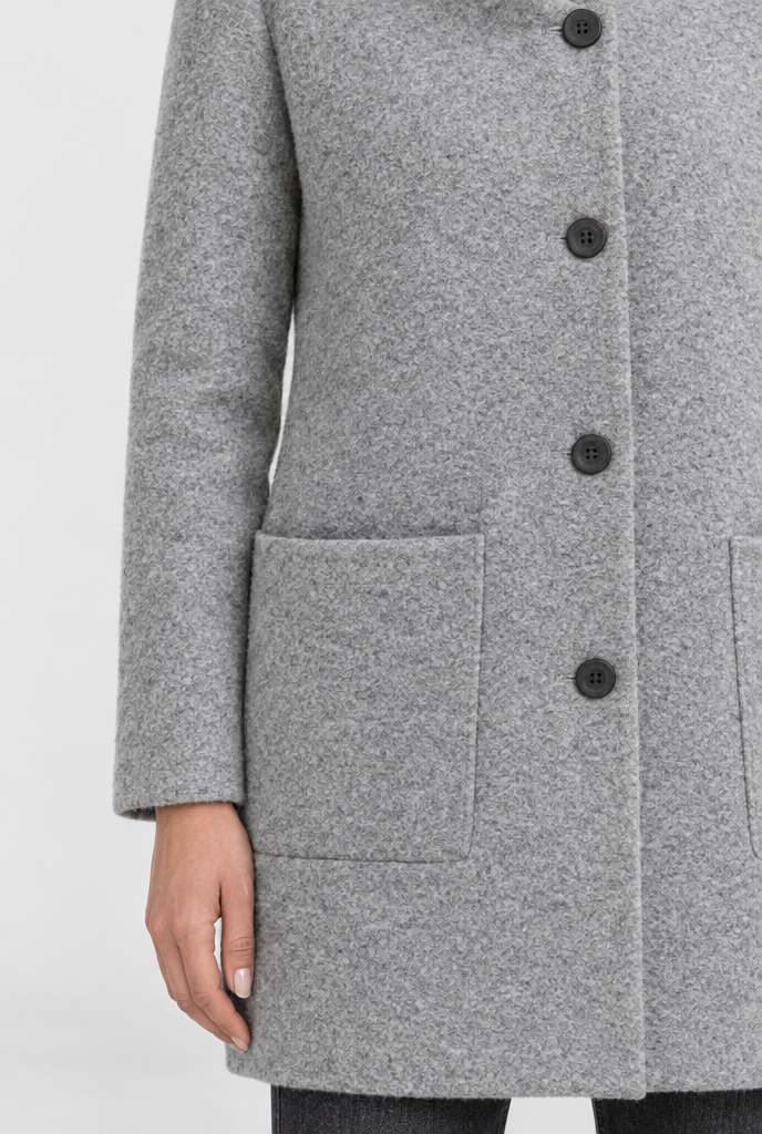 Manteau boutonné col montant effet laine — Gris chiné clair — détail