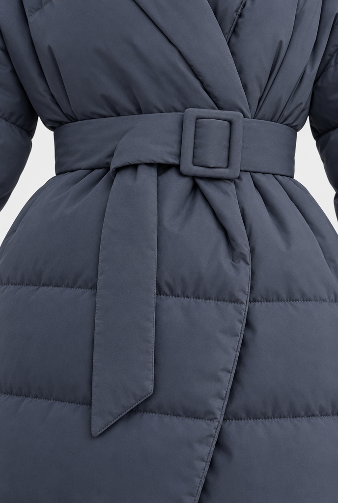 Doudoune ceinturée à col tailleur — Gris ardoise — détail