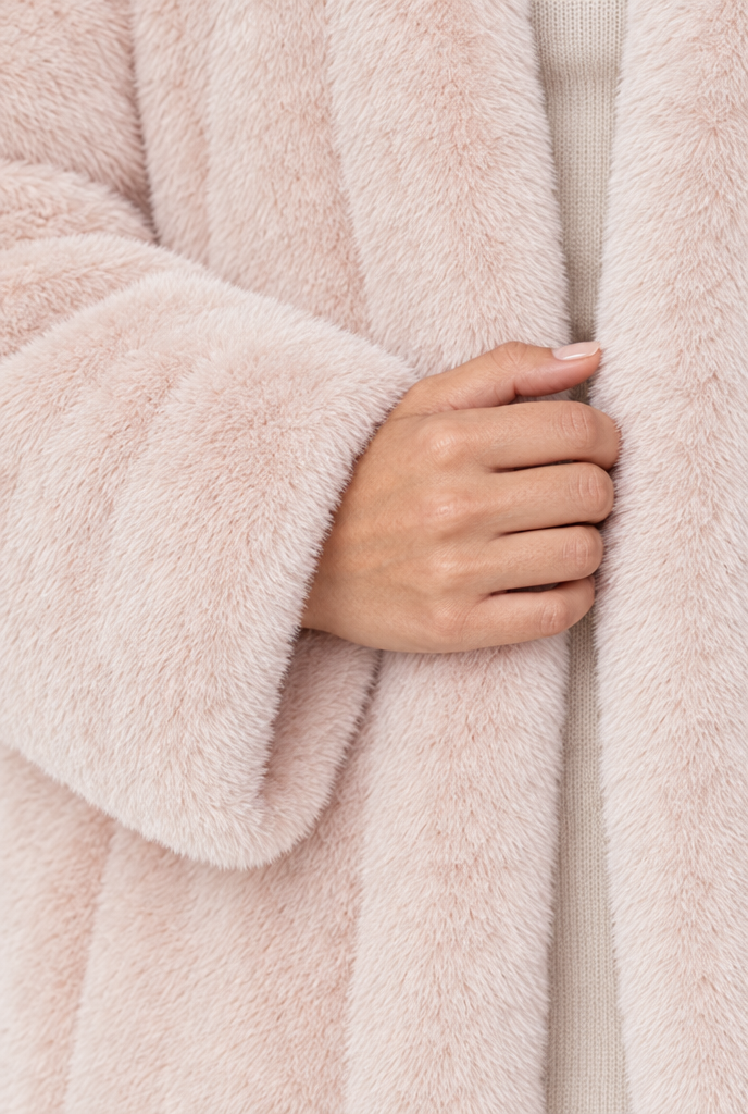 Manteau oversize en fausse fourrure à revers crantés — Rose blush — détail