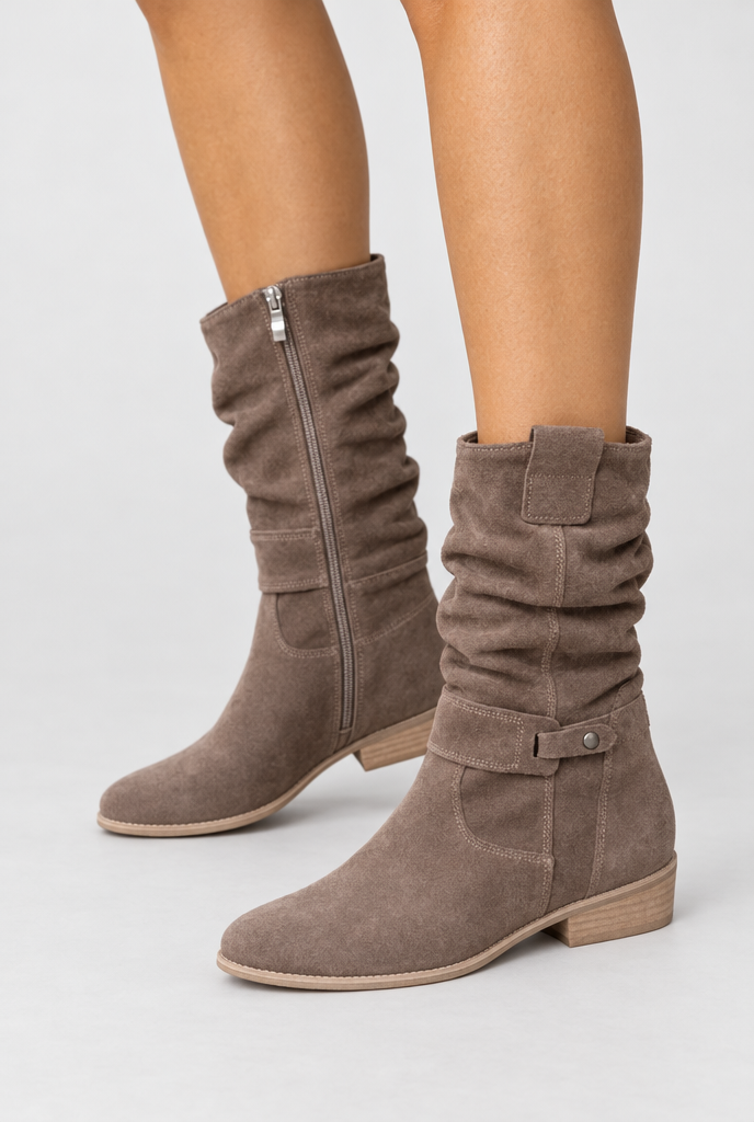 Bottes western mi-mollet souples à boucle — Taupe — photo principale