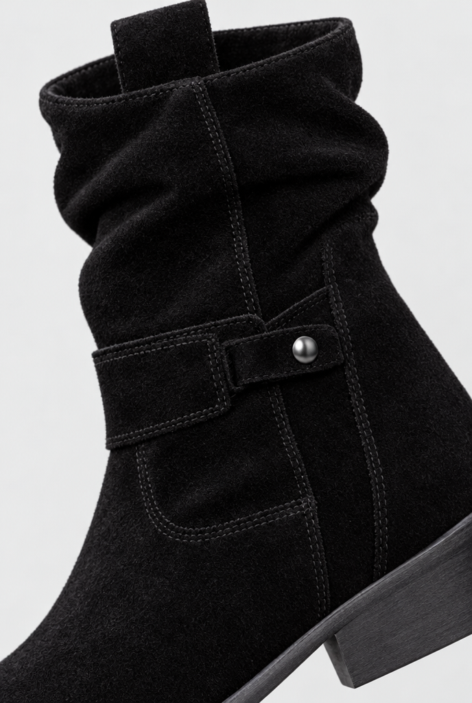 Bottes western mi-mollet souples à boucle — Noir — gros plan matière