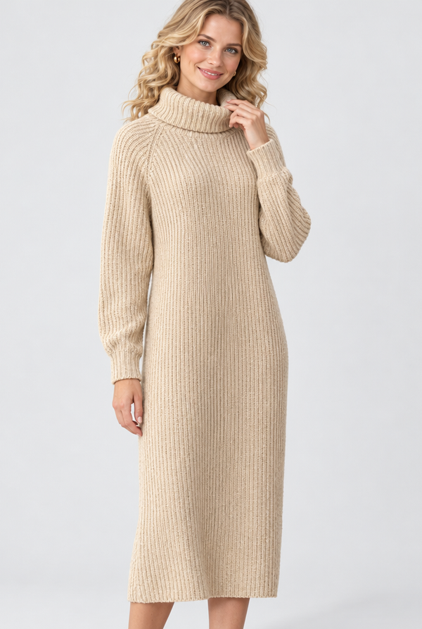 Ribbed Turtleneck Maxi Sweater Dress