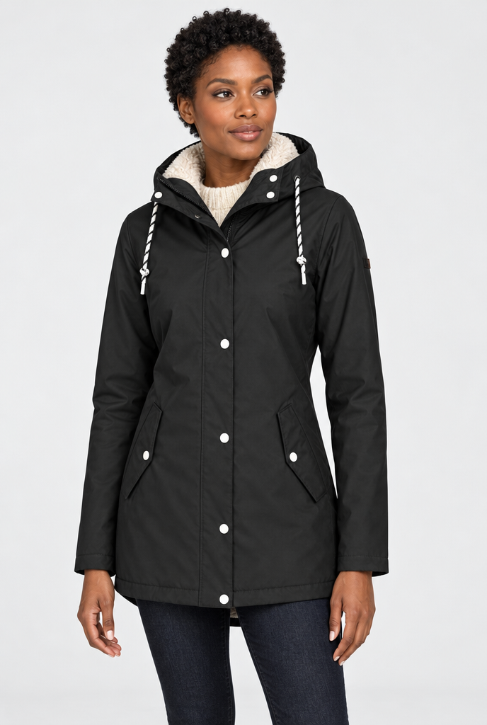 Veste de pluie à capuche doublée façon sherpa — Noir — photo principale