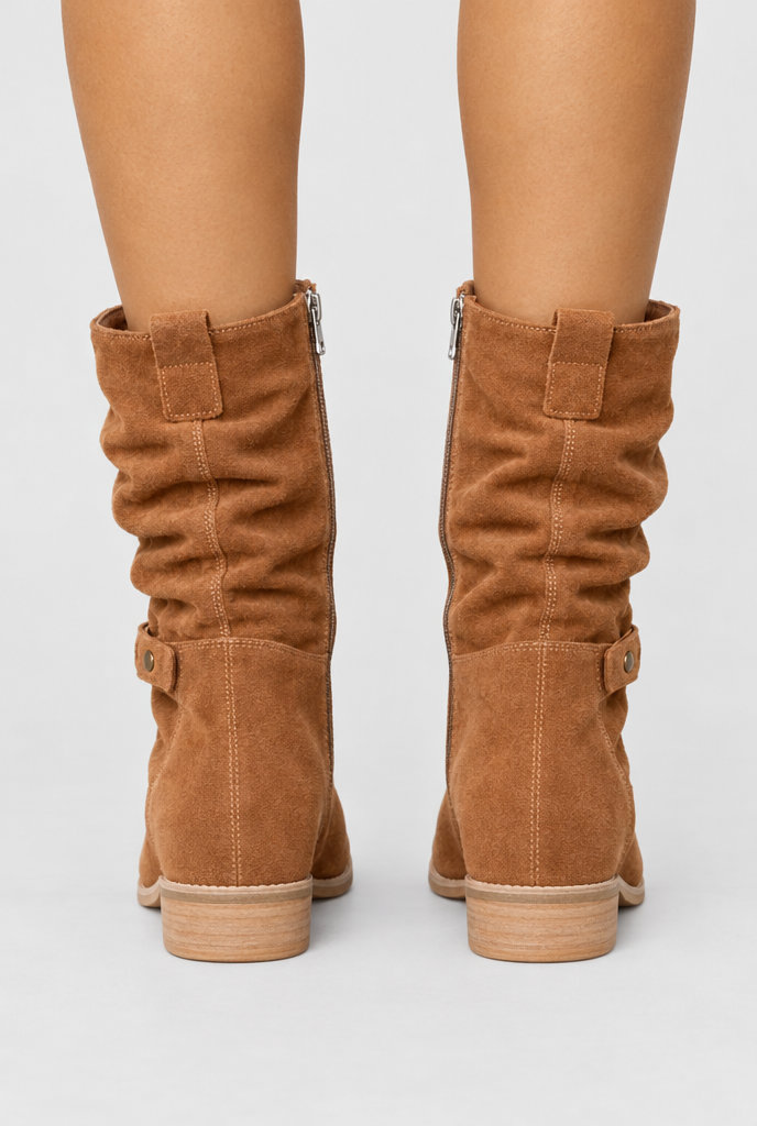 Bottes western mi-mollet souples à boucle — Cognac
