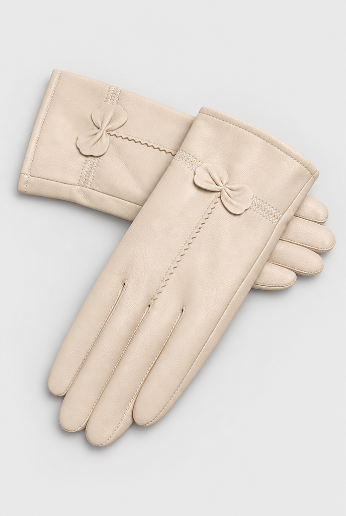 Gants d'hiver effet cuir à petit nœud — Crème — packshot