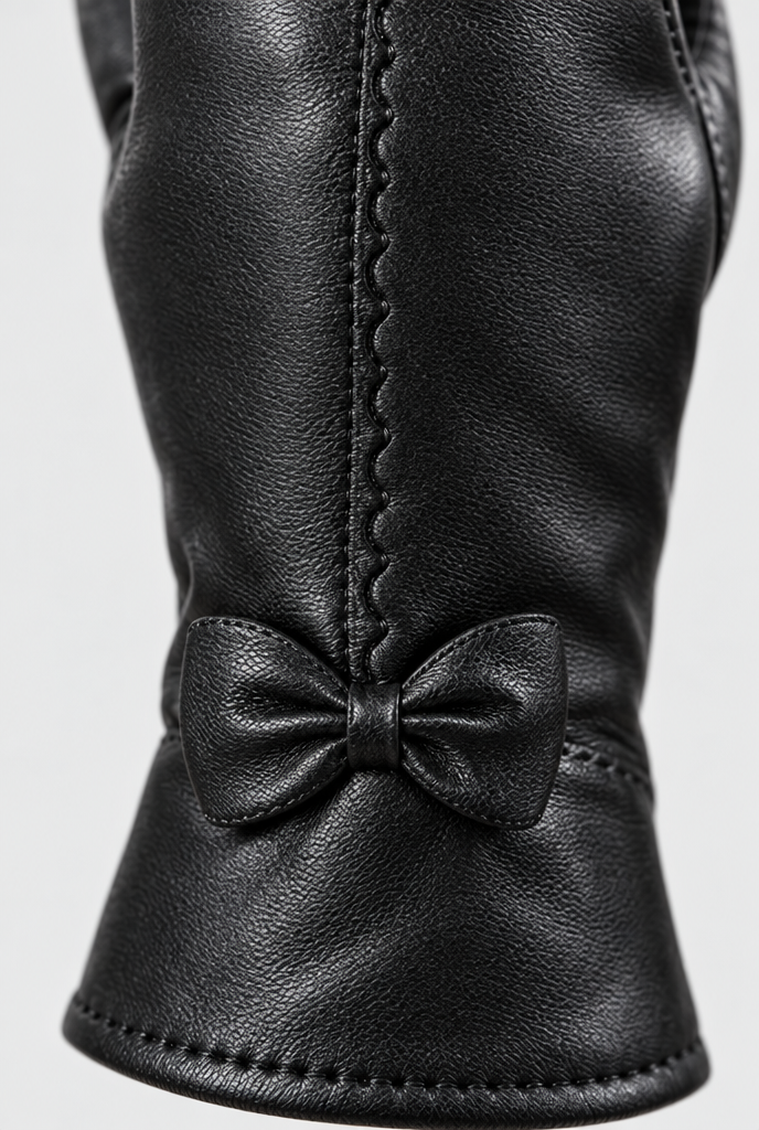 Gants d'hiver effet cuir à petit nœud — Noir — gros plan matière