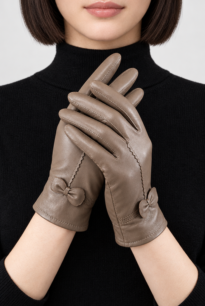 Gants d'hiver effet cuir à petit nœud — Taupe — photo principale