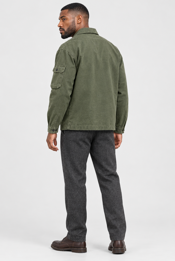 Veste de travail utilitaire à poches rabat Homme — Olive — vue de dos