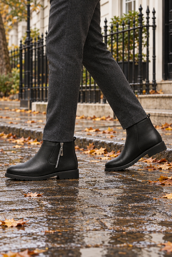 Bottines zippées doublées peluche — Noir — en situation
