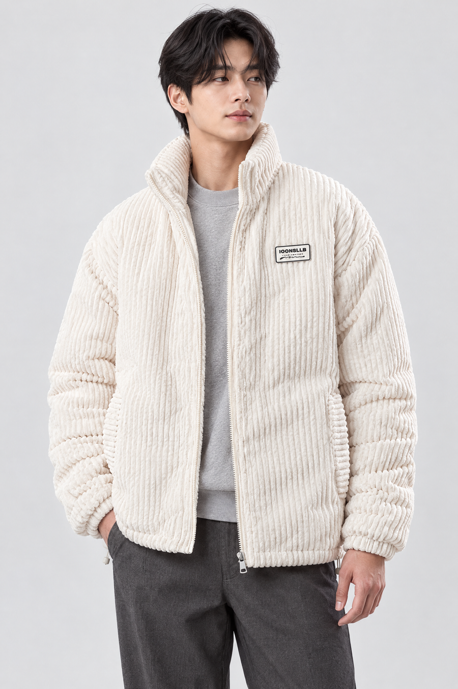 Men's Padded Corduroy Stand-Collar Jacket