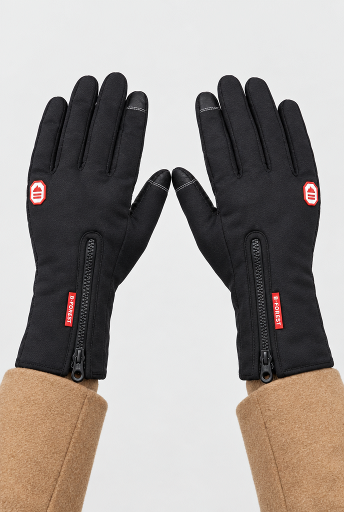Gants d'hiver coupe-vent tactiles à poignet zippé — Noir — portée