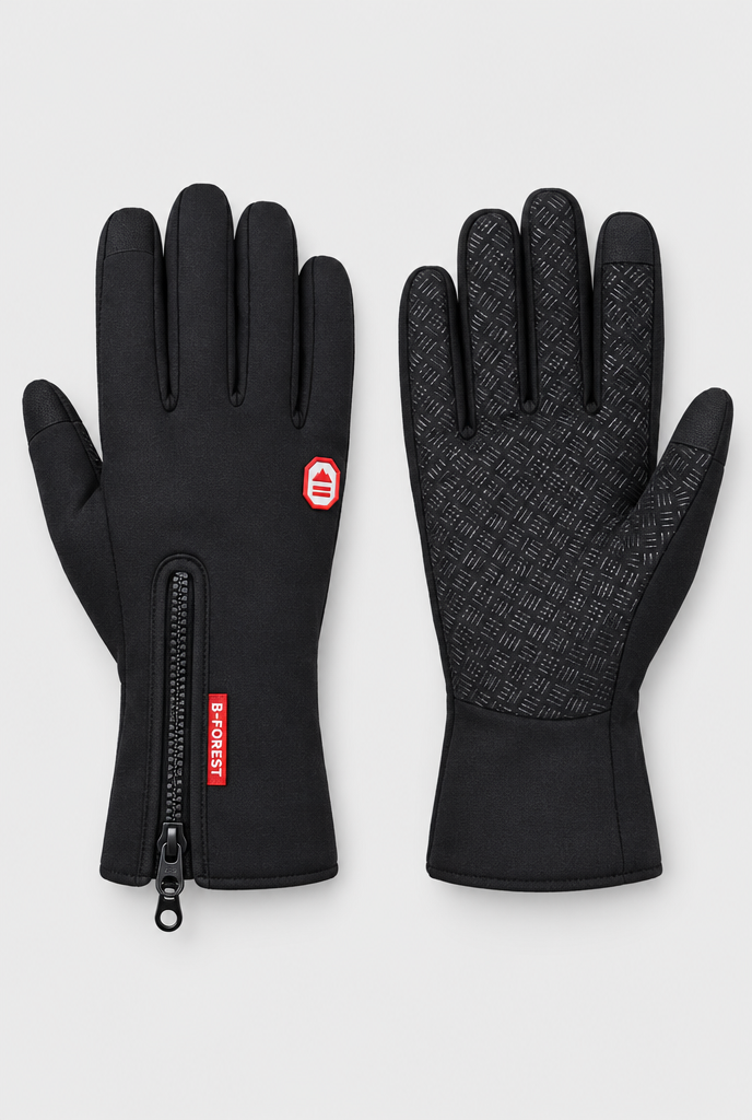 Gants d'hiver coupe-vent tactiles à poignet zippé — Noir antidérapant — packshot
