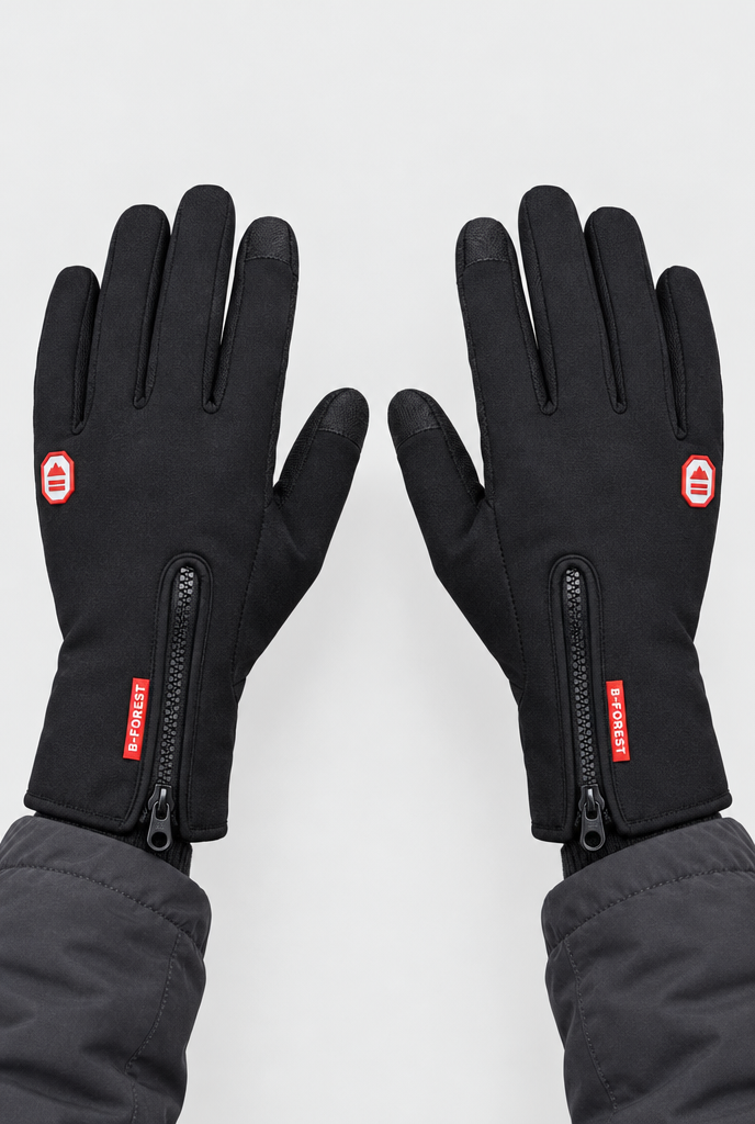 Gants d'hiver coupe-vent tactiles à poignet zippé — Noir antidérapant — portée