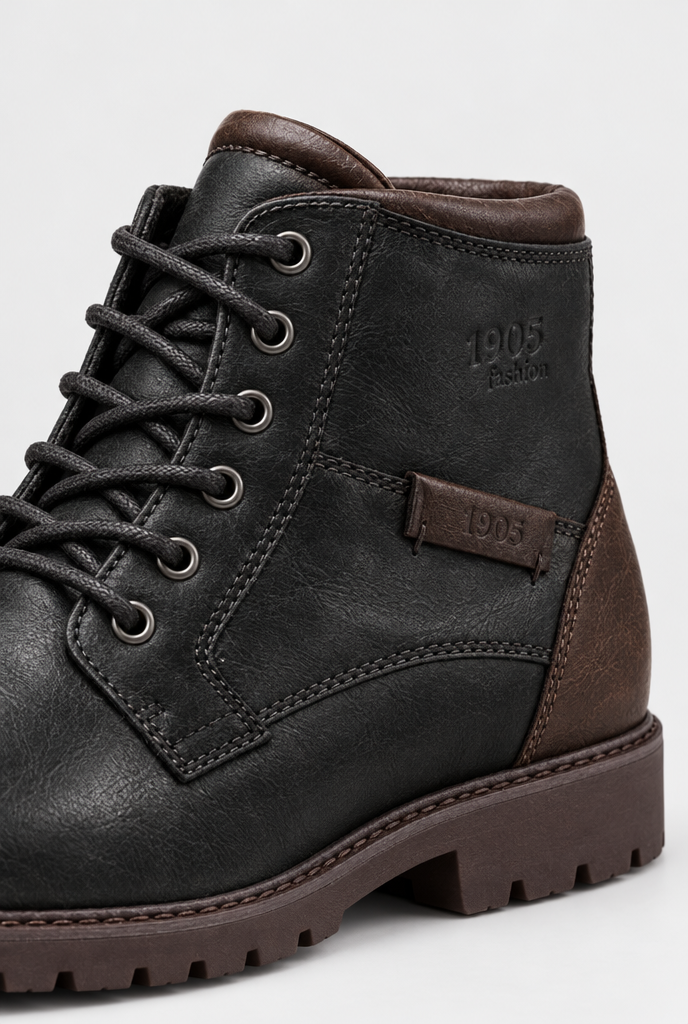 Boots à lacets et zip latéral effet cuir — Noir